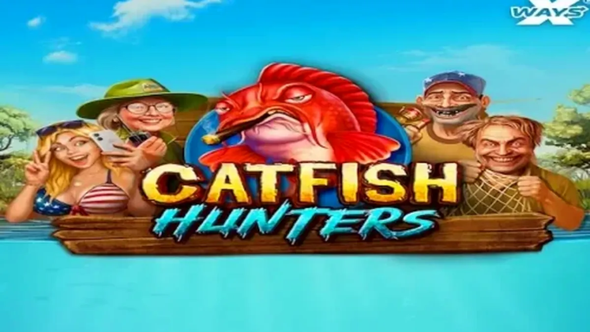 Interface do jogo de slot Catfish Hunters com elementos de pesca e pântano